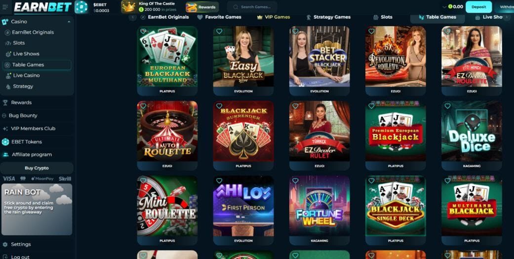 EarnBet - Table Games