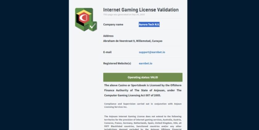 EarnBet - License