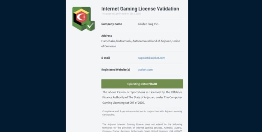 Acebet - Anjouan License